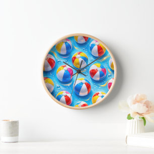 Summertime splash beach pool party clock