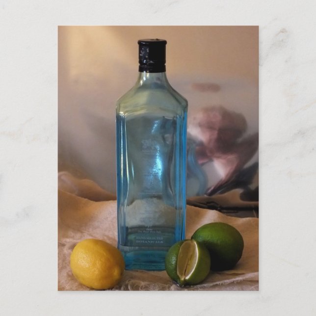 "Summertime" Still Life with Bottle and Citrus Postcard (Front)