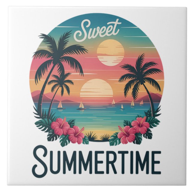 Summertime Summer Trip Beach Ceramic Tile (Front)