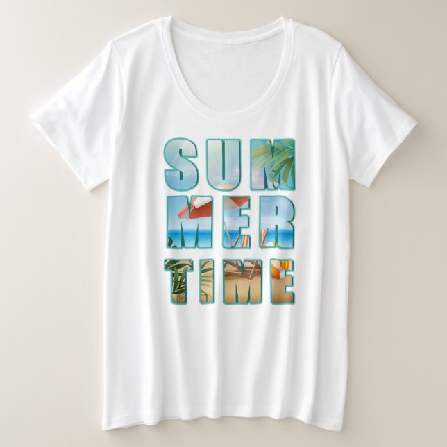 Summertime Text with Big Letters Beach-23430 Plus Size T-Shirt (Design Front)