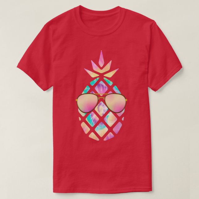Summertime Tropical Pastel Pineapple with Sunglass T-Shirt (Design Front)