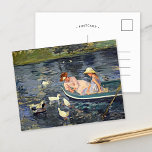 Summertime Two | Mary Cassatt Postcard<br><div class="desc">Summertime 2 (1894) by American impressionist artist Mary Cassatt. Original artwork is an oil painting on canvas depicting a portrait of a 2 women on a boat surrounded by ducks. 

Use the design tools to add custom text or personalize the image.</div>