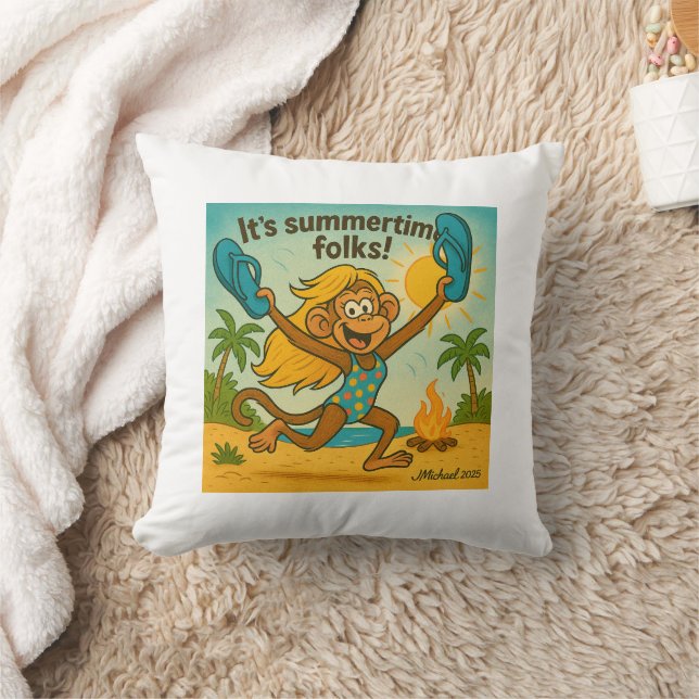 Summertime Vibes: Monkey with Flipflops Throw Pillow (Blanket)