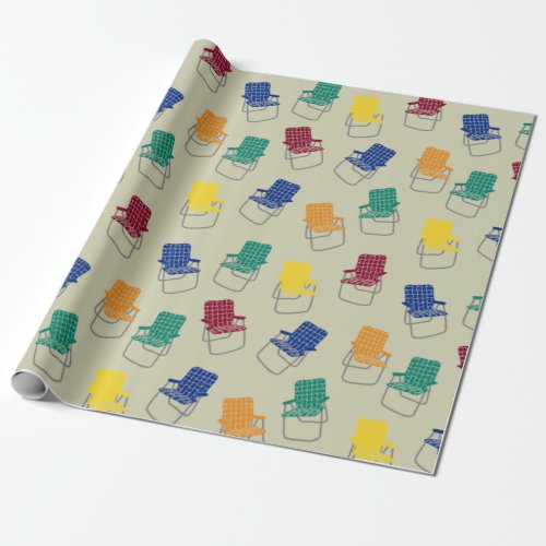 Summertime Vintage Folding Lawn Chairs Patterned Wrapping Paper