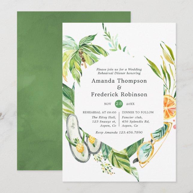 Summertime Wedding Rehearsal Dinner Invitation (Front/Back)