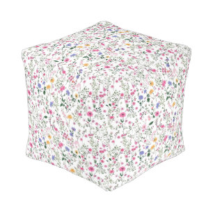 Summertime Wildflowers On White Pouf