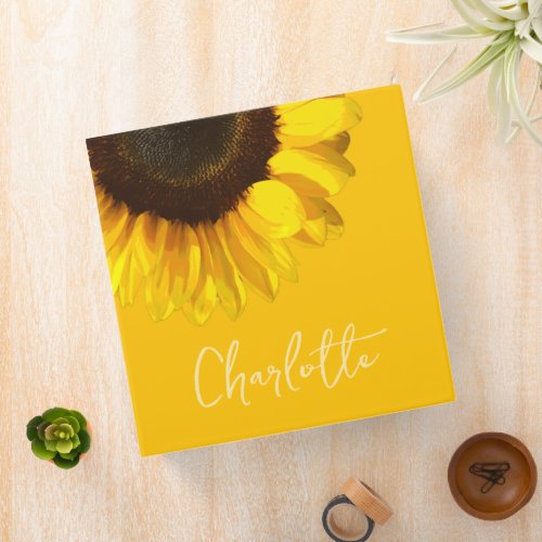 Summertime Yellow Sunflower Customizable Name     3 Ring Binder