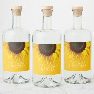 Summertime Yellow Sunflower Customizable Name Liquor Bottle Label