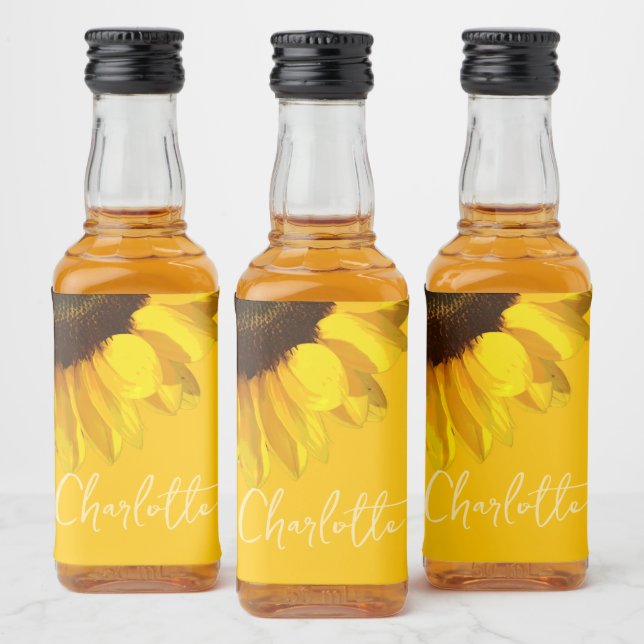 Summertime Yellow Sunflower Customizable Name      Liquor Bottle Label (Bottles)