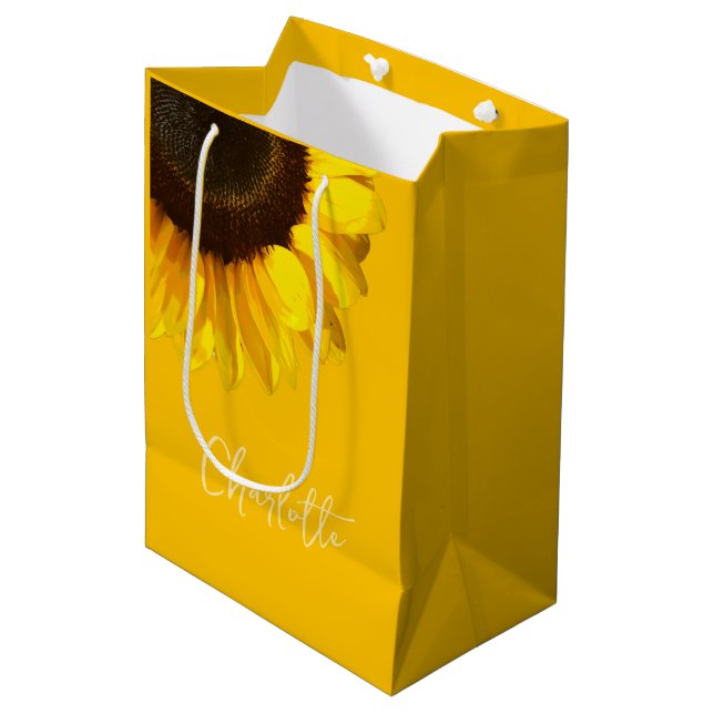 Summertime Yellow Sunflower Customizable Name      Medium Gift Bag (Front Angled)