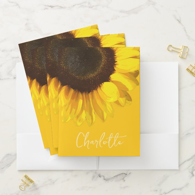 Summertime Yellow Sunflower Customizable Name     Pocket Folder (In Situ)