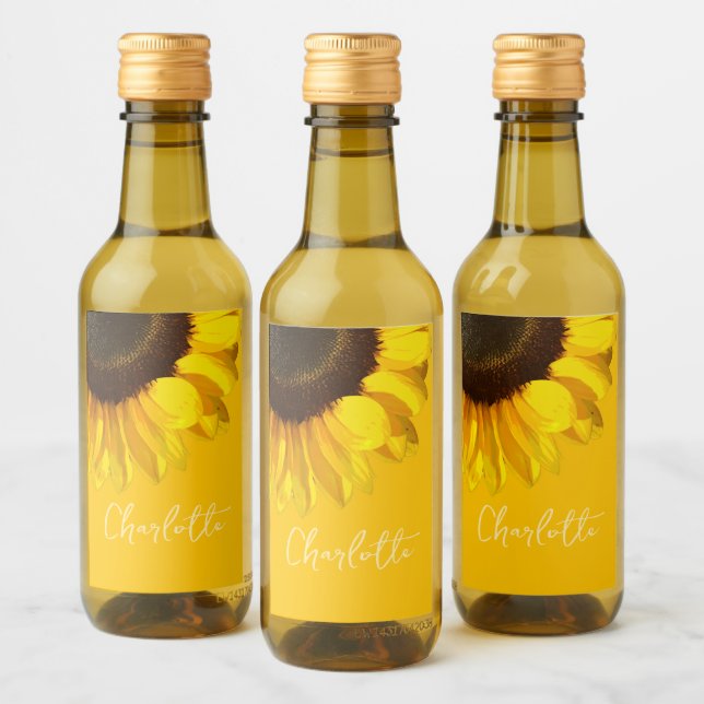 Summertime Yellow Sunflower Customizable Name      Wine Label (Bottles)