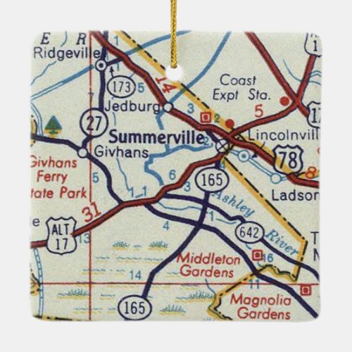 Summerville SC Vintage Map Ceramic Ornament