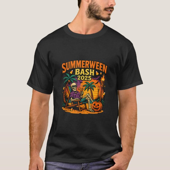 SummerWeen Bash 2025 Skeleton Beach Party Hallowee T-Shirt (Front)