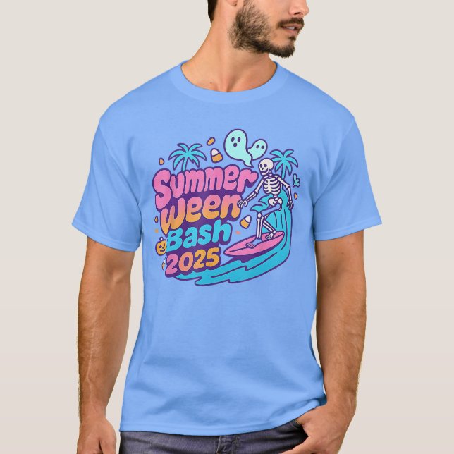 SummerWeen Bash 2025 Skeleton Beach Party Hallowee T-Shirt (Front)