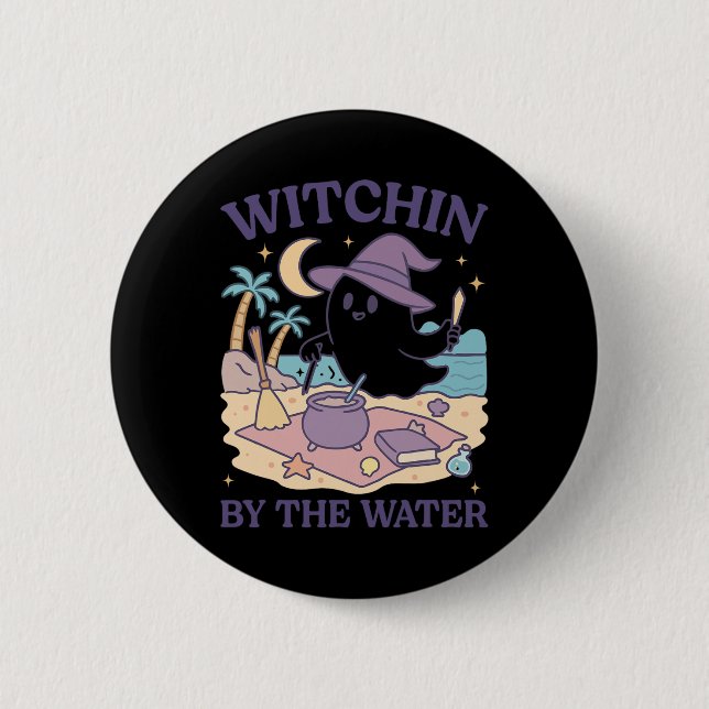 Summerween Beach Halloween Ghost  Button (Front)