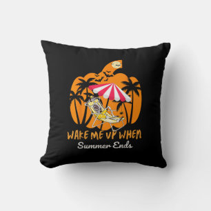 Summerween Beach Pumpkin Skeleton Funny Halloween Throw Pillow