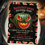 Summerween Birthday Party Spooky Summer Watermelon Invitation<br><div class="desc">Summerween is upon us! Get frightfully festive with these fun birthday party invitations with a novelty Summer Halloween theme. The spooky watermelon jack o lantern invites guests to a most unusual celebration! Cards and digital downloads can also be customized for a "standard" Summerween party by replacing "birthday bash" with "monster...</div>