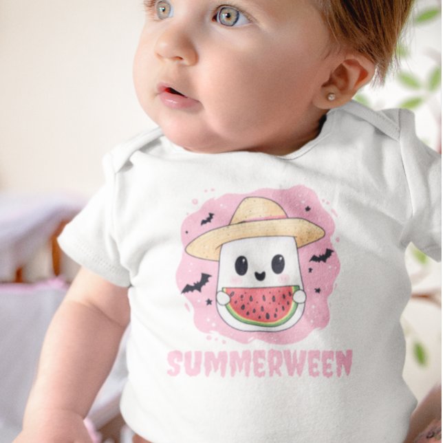 Summerween Cute Ghost Watermelon Summer Baby T-Shirt (Creator Uploaded)