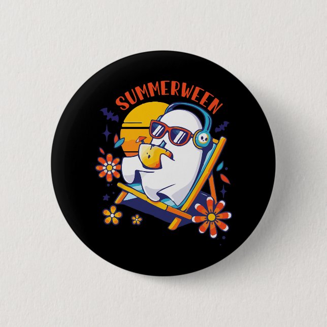 Summerween Cute Spooky Summer Ghost Halloween Love Button (Front)