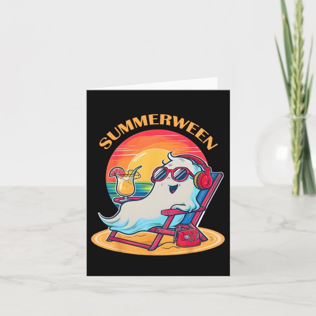 Summerween Cute Spooky Summer Ghost Halloween Love Card (Front)