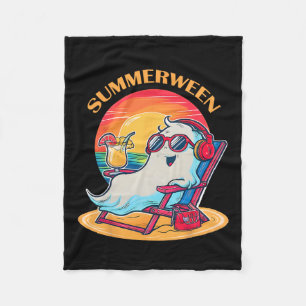 Summerween Cute Spooky Summer Ghost Halloween Love Fleece Blanket