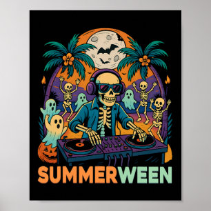 Summerween Dj Skeleton Beach Party Halloween Music Poster