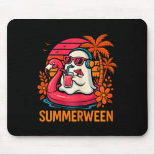 Summerween Funny Ghost Halloween Summer Flamingo B Mouse Pad