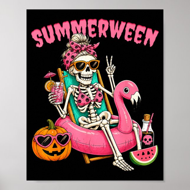 Summerween Funny Girl Skeleton Coquette Leopard Poster (Front)