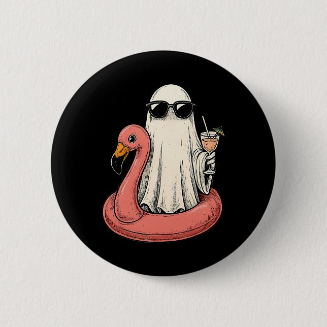 Summerween Ghost With Flamingo Floatie Womens Hall Button (Front)