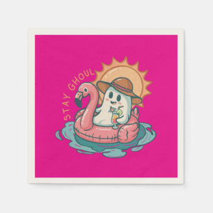 Summerween Ghoul Ghost On a Flamingo Floatie Napkins
