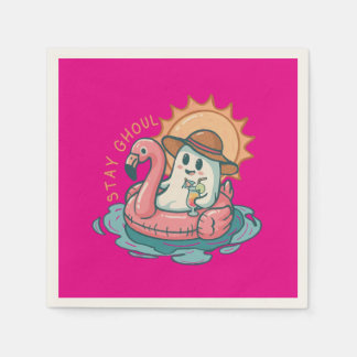 Summerween Ghoul Ghost On a Flamingo Floatie Napkins