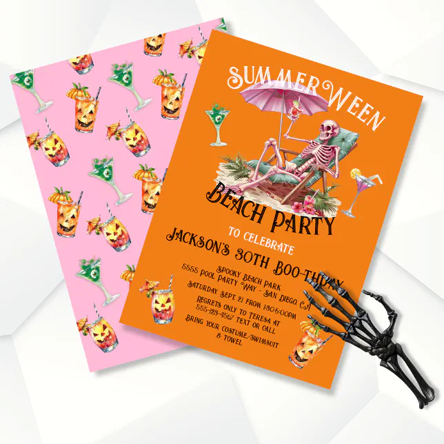 SummerWeen Halloween Beach Skeleton Invitation
