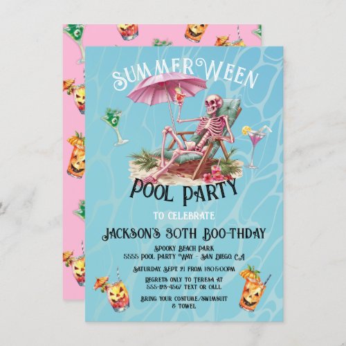 SummerWeen Halloween Beach Skeleton Invitation
