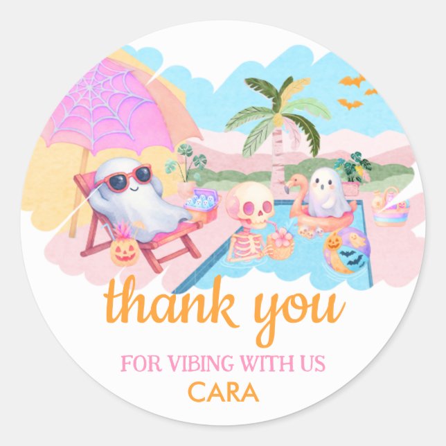 Summerween Halloween Pool Birthday Classic Round Sticker (Front)