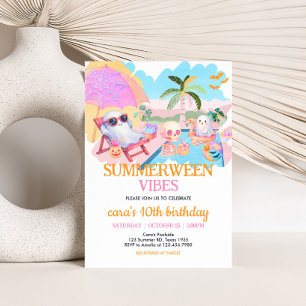 Summerween Halloween Pool Birthday Invitation