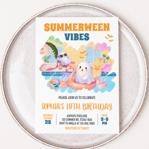 Summerween Halloween Pool Birthday Invitation