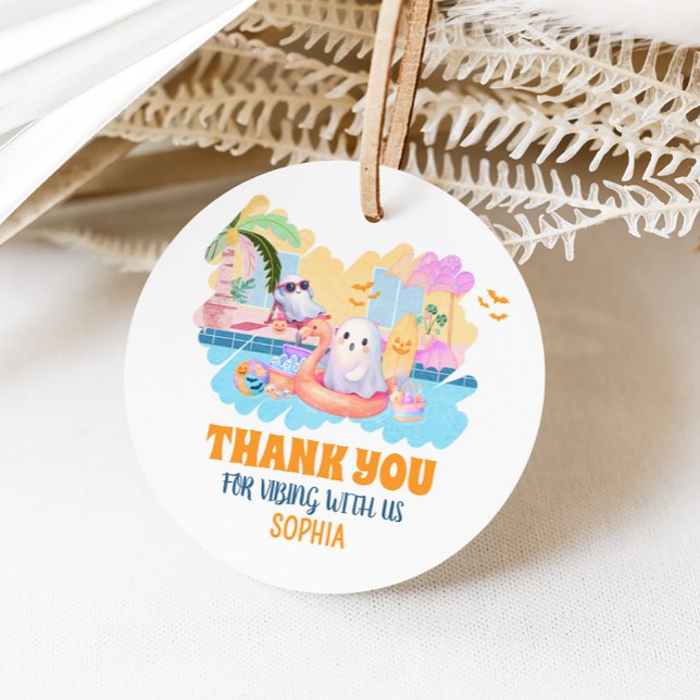 Summerween Halloween Pool Birthday Round Favor Tag (Summerween Halloween Pool Birthday Round Favor Tags)