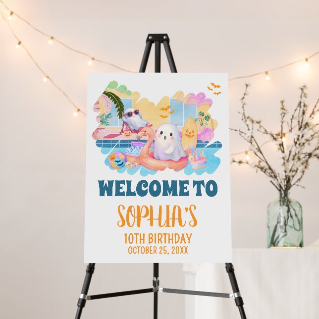 Summerween Halloween Pool Birthday Welcome Sign (In Situ (Stand))
