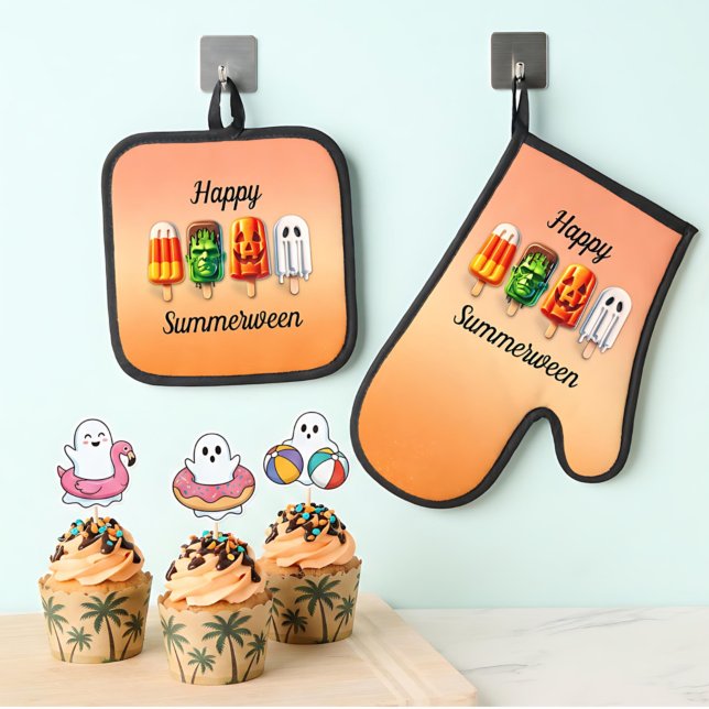 Summerween Halloween Summer Party Oven Mitt & Pot Holder Set (Creator Uploaded)