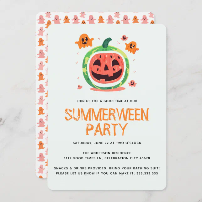 Summerween Melon-o-Lantern Summer Halloween Party Invitation
