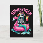 Summerween Mermaid Skeleton Beach Flamingo Hallowe Card