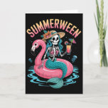 Summerween Mermaid Skeleton Beach Flamingo Hallowe Card