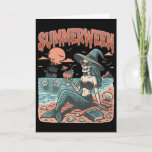 Summerween Mermaid Skeleton Beach Flamingo Hallowe Card
