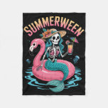 Summerween Mermaid Skeleton Beach Flamingo Hallowe Fleece Blanket