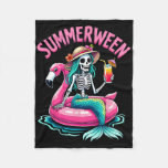 Summerween Mermaid Skeleton Beach Flamingo Hallowe Fleece Blanket
