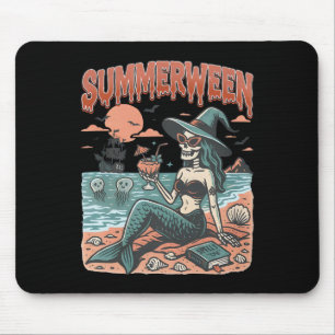 Summerween Mermaid Skeleton Beach Flamingo Hallowe Mouse Pad