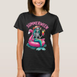 Summerween Mermaid Skeleton Beach Flamingo Hallowe T-Shirt