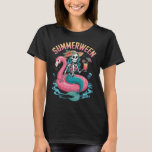 Summerween Mermaid Skeleton Beach Flamingo Hallowe T-Shirt