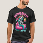 Summerween Mermaid Skeleton Beach Flamingo Hallowe T-Shirt